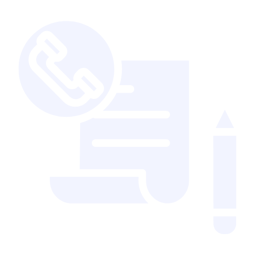 Complaint management icon showing pen, paper, and phone representing customer issue recording and resolution support