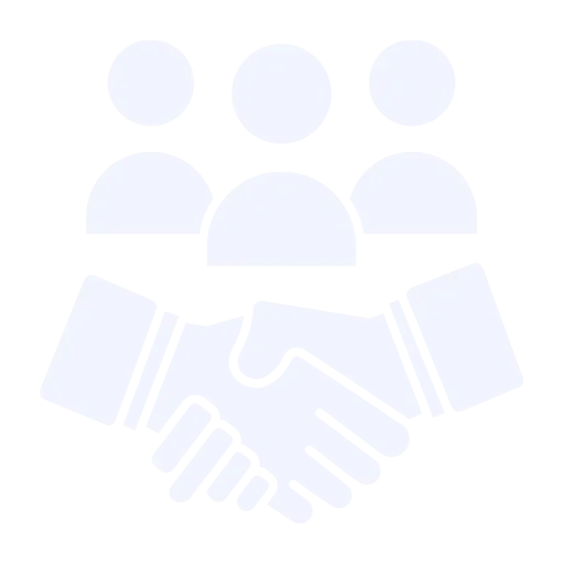 Client relationship icon showing handshake and multiple people representing 60+ past and current clients